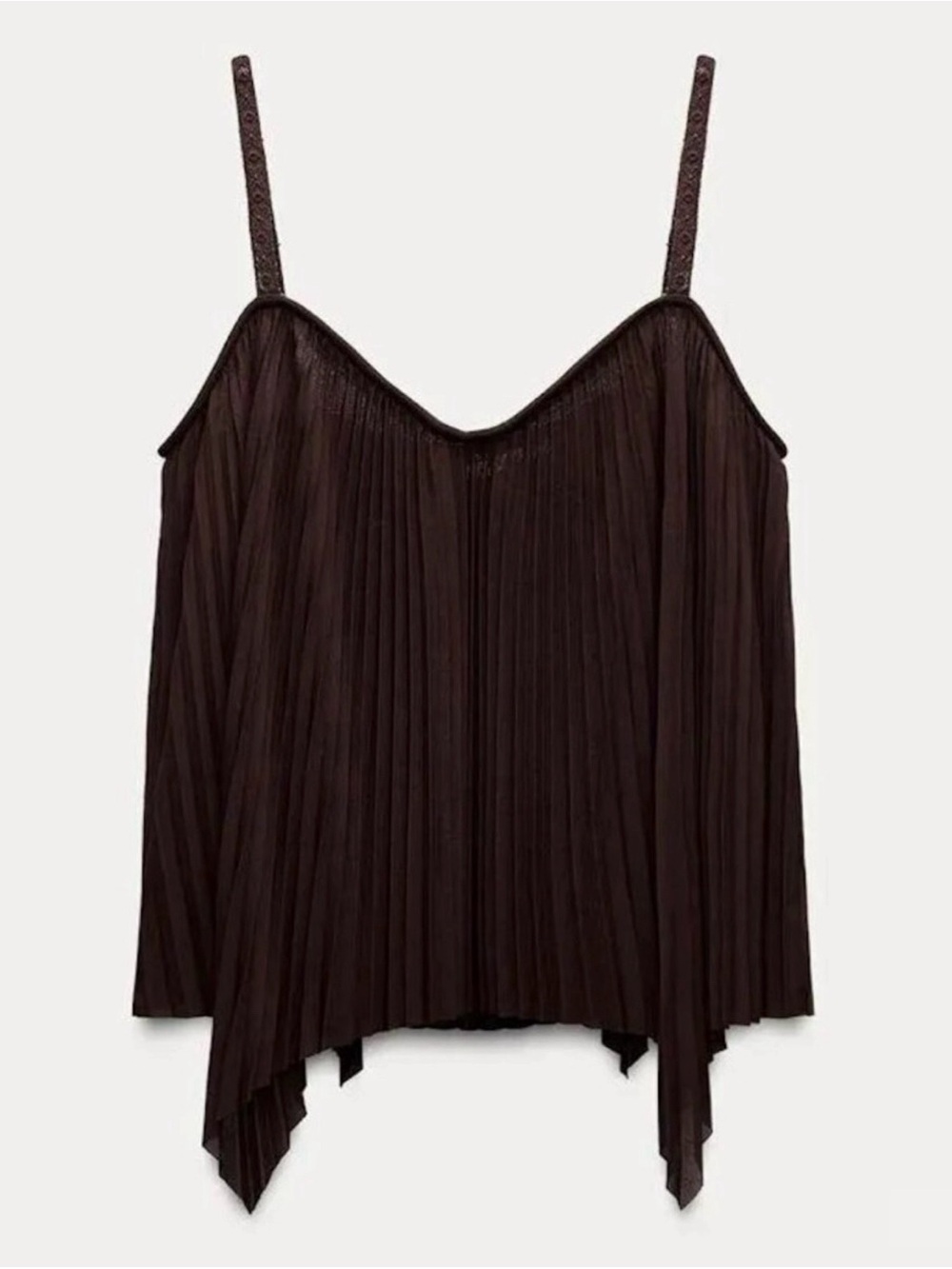 Zara Brown Pleated Asymmetric Tank Top-Size S